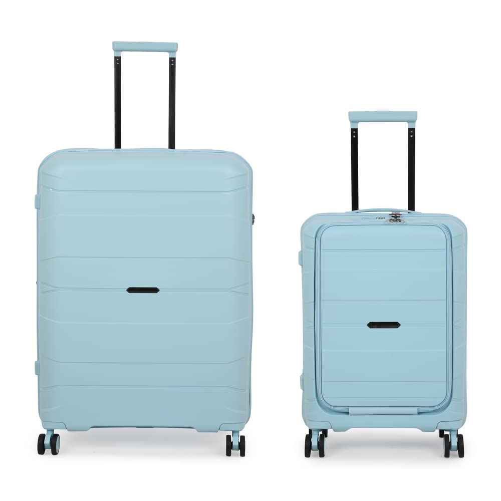 it luggage Momentous Sky Blue Set of 2-28 & 20 inches Cabin with Padded Laptop Section Large-Expandable Polypropylene Hardsided with TSA Lock 8 Wheel Trolley Bag