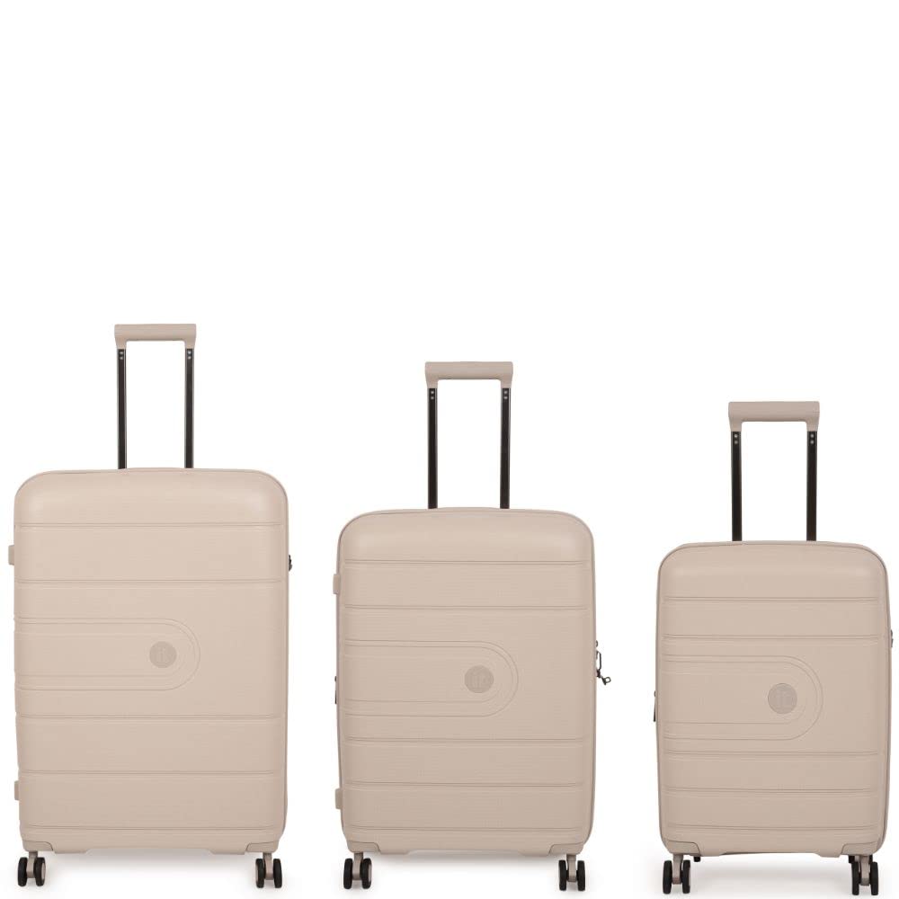 it luggage EcoTough Beige Set of 3-Large, Medium & Cabin-20,24,28 inches Expandable Eco-Friendly Polypropylene Hardsided with TSA Lock & Wet Pouch Inside 8 Wheel Trolley Bag