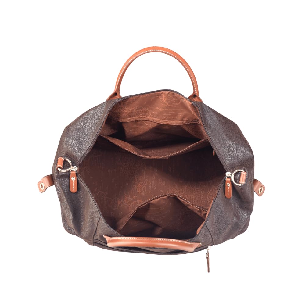 JUMP Uppsala Weekend Travel Duffle Bag-Chocolate Brown-Cabin-45 cms Polysuede Material with Leather Trimmings Light Weight Fashion Travel Bag for Men and Women