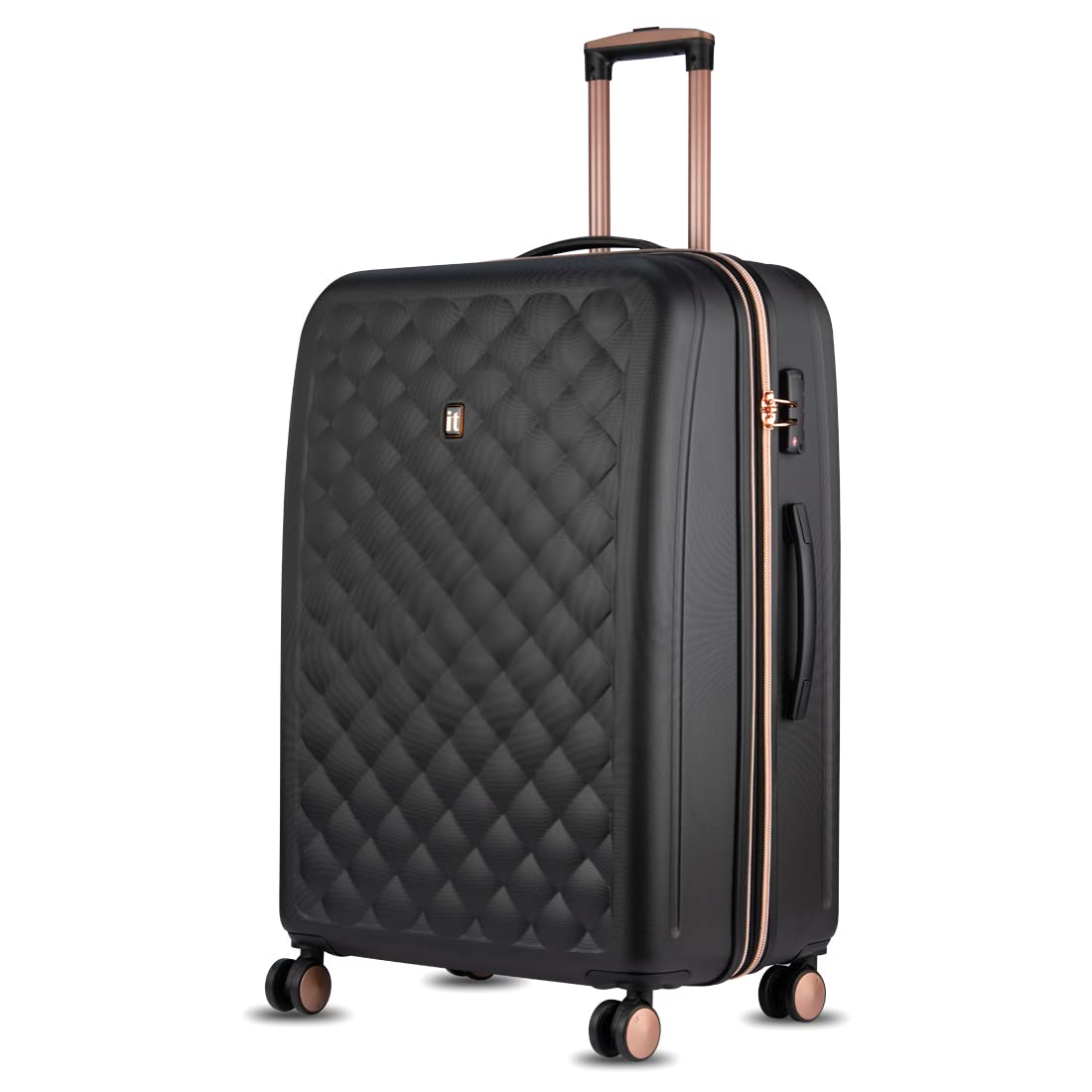 it luggage Fashionista Black Set of 2- Large & Cabin -28 & 20 inches Expandable Hardsided with TSA Lock & Wet Pouch Inside 8 Wheel Trolley Bag