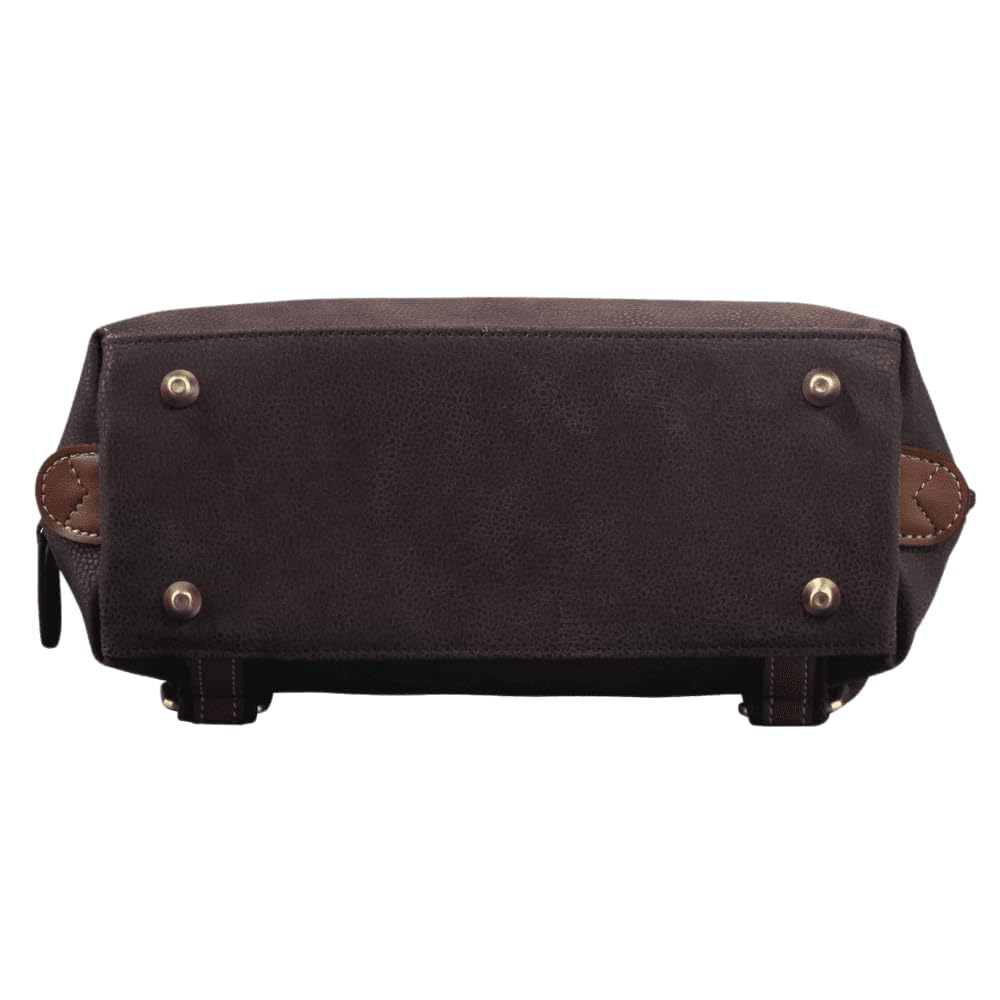 JUMP Uppsala Flat Backpack with Back Hidden Pocket for valuables-Chocolate Brown-33 cms Polysuede Material with Leather Trimmings Fashion Bag for Men and Women