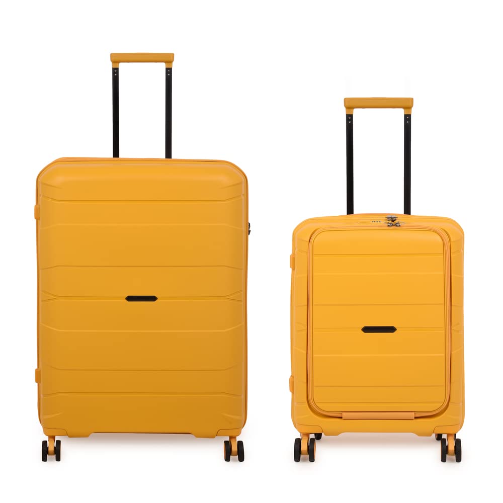 it luggage Momentous Mango Yellow Set of 2-28 & 20 inches Cabin with Padded Laptop Section & Large Expandable Polypropylene Hardsided with TSA Lock 8 Wheel Trolley Bag
