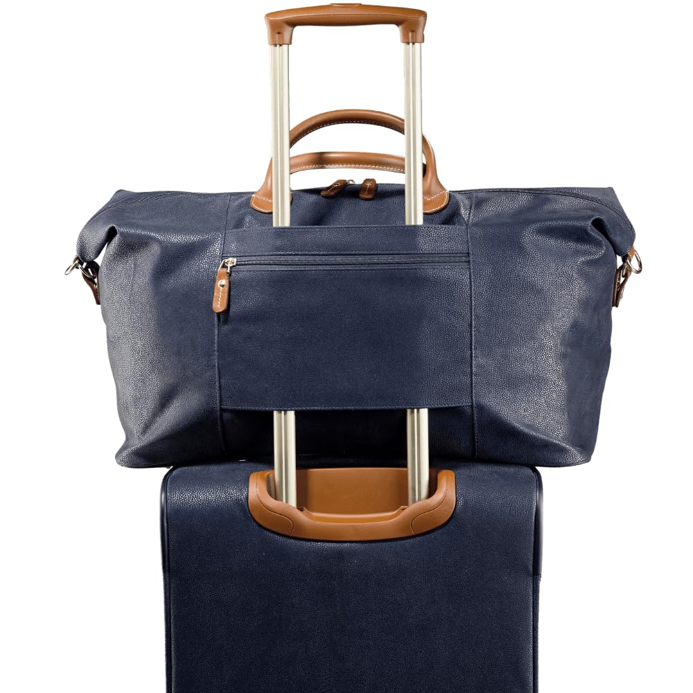Uppsala Weekend Travel Duffle Bag-Navy-Cabin-50 cms Polysuede Material with Leather Trimmings Light Weight Fashion Travel Bag for Men and Women