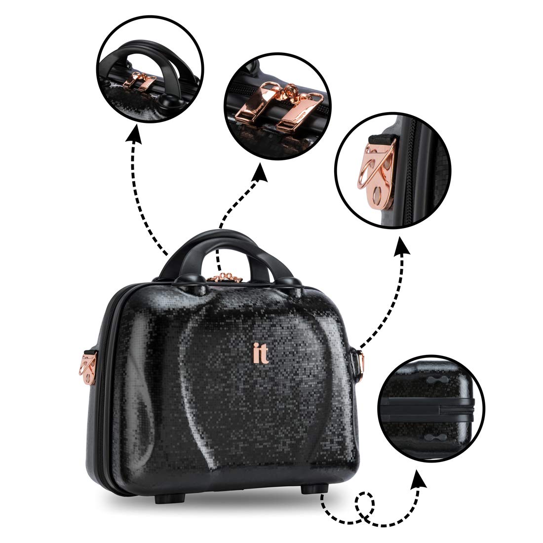 it luggage Handbag for Women Sparkle Polycarbonate Hardsided Vanity Case for Women 13.8 inches Cosmetic Box 35cm (Black)