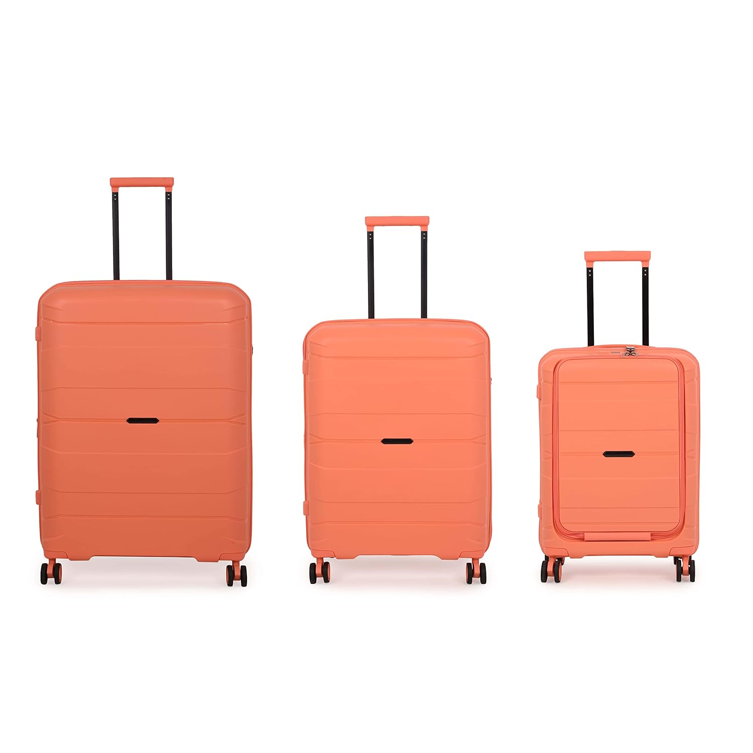 it luggage Momentous Fusion Coral Set of 3-20,24,28 inches Cabin with Padded Laptop Section,Medium and Large Expandable Polypropylene Hardsided with TSA Lock & Wet Pouch Inside 8 Wheel Trolley Bag