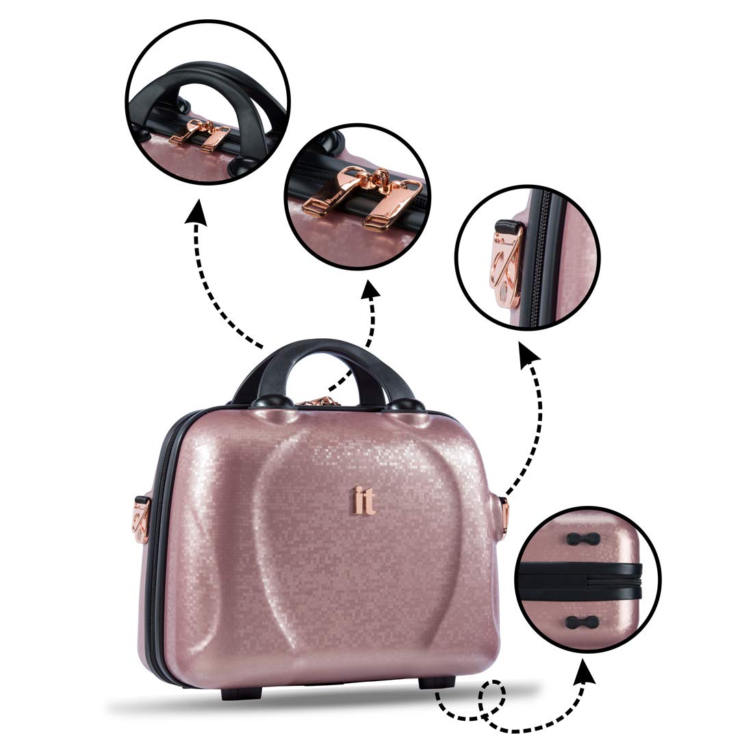 Vanity Case-Sparkle-Pink-13.8 Inches Fashion Handbag for Women Hardsided Polycarbonate Make up Box Cosmetic Bag -35Cm