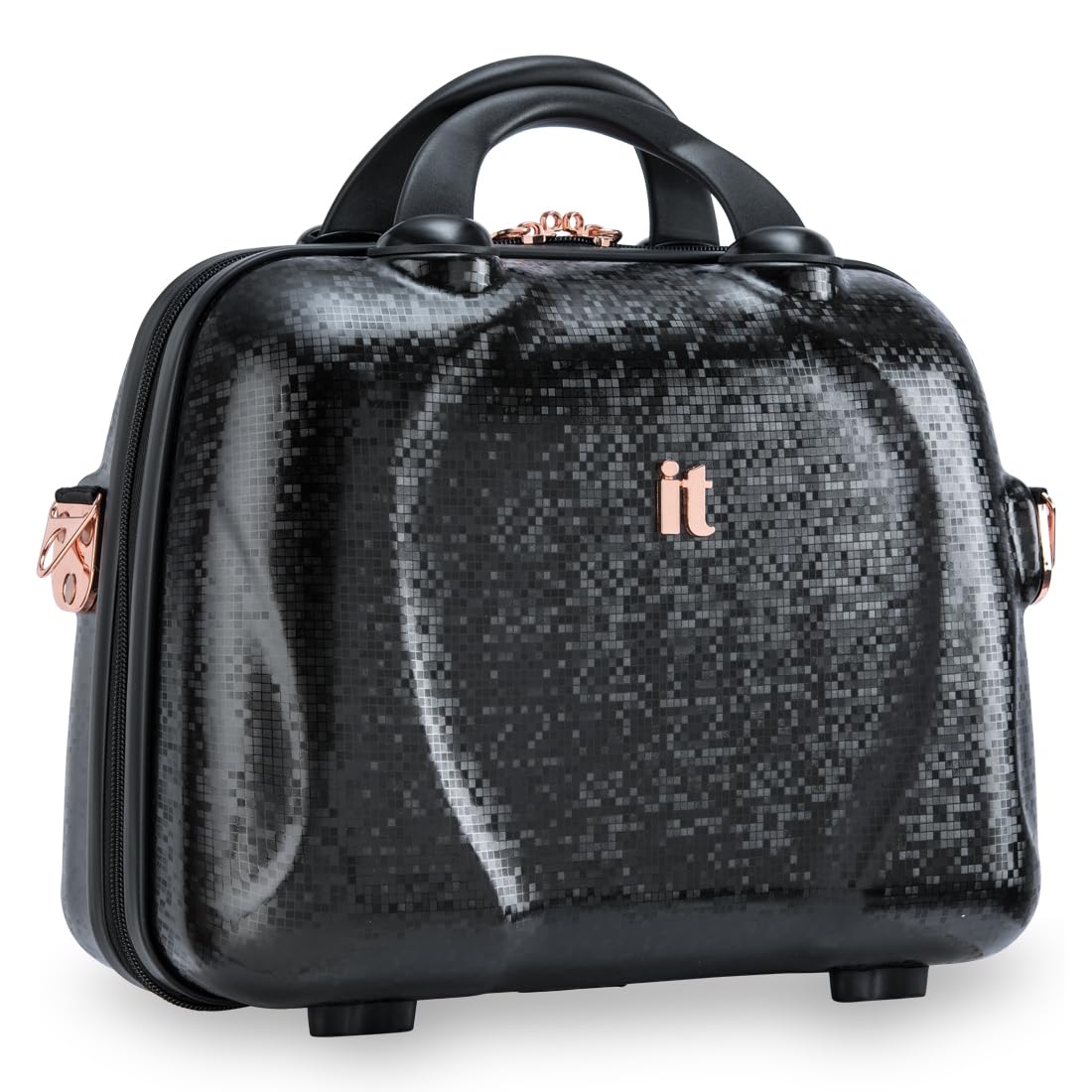 it luggage Handbag for Women Sparkle Polycarbonate Hardsided Vanity Case for Women 13.8 inches Cosmetic Box 35cm (Black)