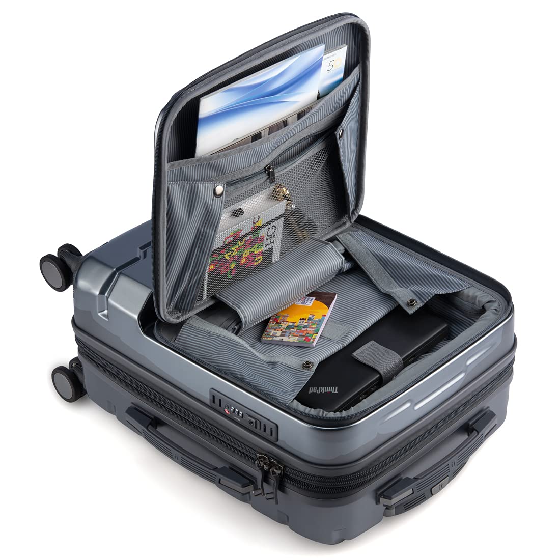 it luggage Prosperous |Metallic Grey-Cabin with Padded Laptop Section-54cms | Expandable | Polycarbonate| Hardsided Suitcase Travel Bag | 8 Wheel Trolley Bag