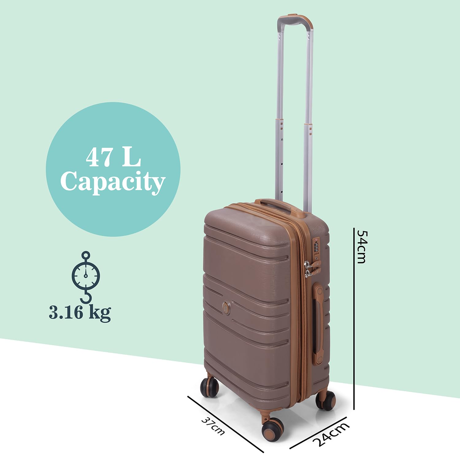 it luggage-Quintessential-Brown-Cabin 20 inches Expandable Hard Case Beautiful Interior with Wet Pouch Carry-on Luggage 8 Wheel Trolley Bag