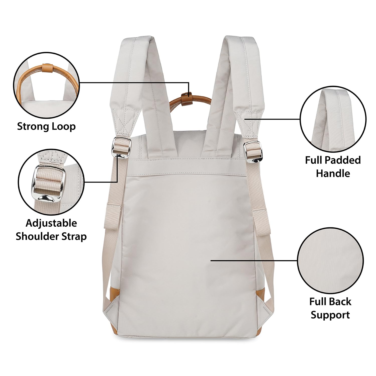 ft Dapper Beige backpack with Vegan Leather Trims, Eco Responsible fabric with one main compartment having padded Laptop section, Organizer, Pen holder and Premium Key holder.Unisex fashion Backpack.