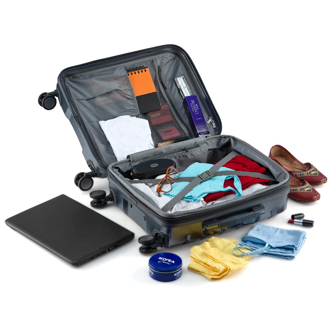 it luggage Prosperous |Metallic Grey-Cabin with Padded Laptop Section-54cms | Expandable | Polycarbonate| Hardsided Suitcase Travel Bag | 8 Wheel Trolley Bag