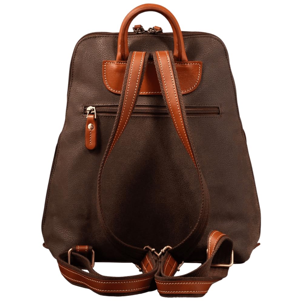 JUMP Uppsala Flat Backpack with Back Hidden Pocket for valuables-Chocolate Brown-33 cms Polysuede Material with Leather Trimmings Fashion Bag for Men and Women