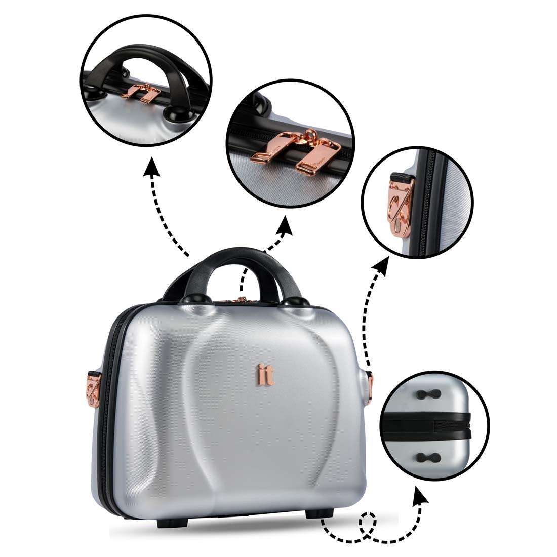 it luggage Vanity Case Sparkle-Silver-13.8 Inches Handbag for Women Hardsided Cosmetic Box Polycarbonate Makeup Box 35 cm