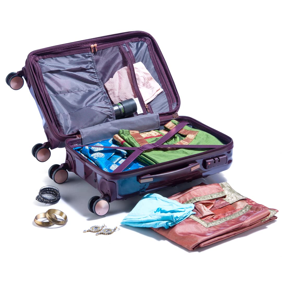 it luggage Certify Purple Set of 3-Large, Medium & Cabin-20,24,28 inches Expandable PC Hardsided with TSA Lock 8 Wheel Trolley Bag