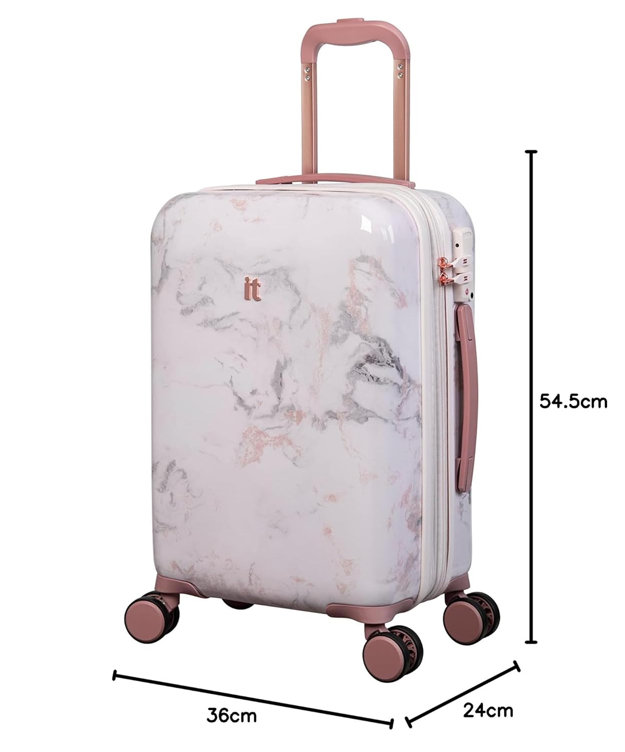 it luggage Sheen -Marmo Rose-Marble Effect Cabin-20 inches Polycarbonate Hardsided Suitcase Travel Bag 8 Wheel Trolley Bag with TSA Lock-54.5 cm