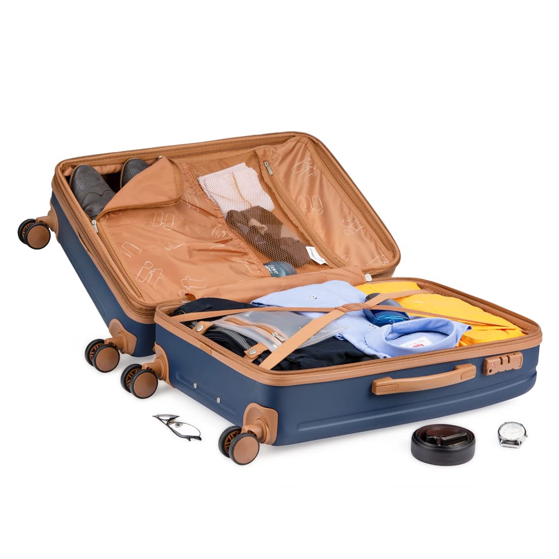it luggage Fashionista Blue Set of 2-Large & Medium-28 & 24 inches Expandable Hardsided with TSA Lock & Wet Pouch Inside 8 Wheel Trolley Bag