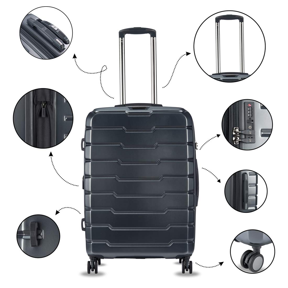 it luggage -Prosperous-Metallic Grey-Large-80cms | Expandable | Polycarbonate | Hardsided Suitcase |Travel Bag | 8 Wheel Trolley Bag