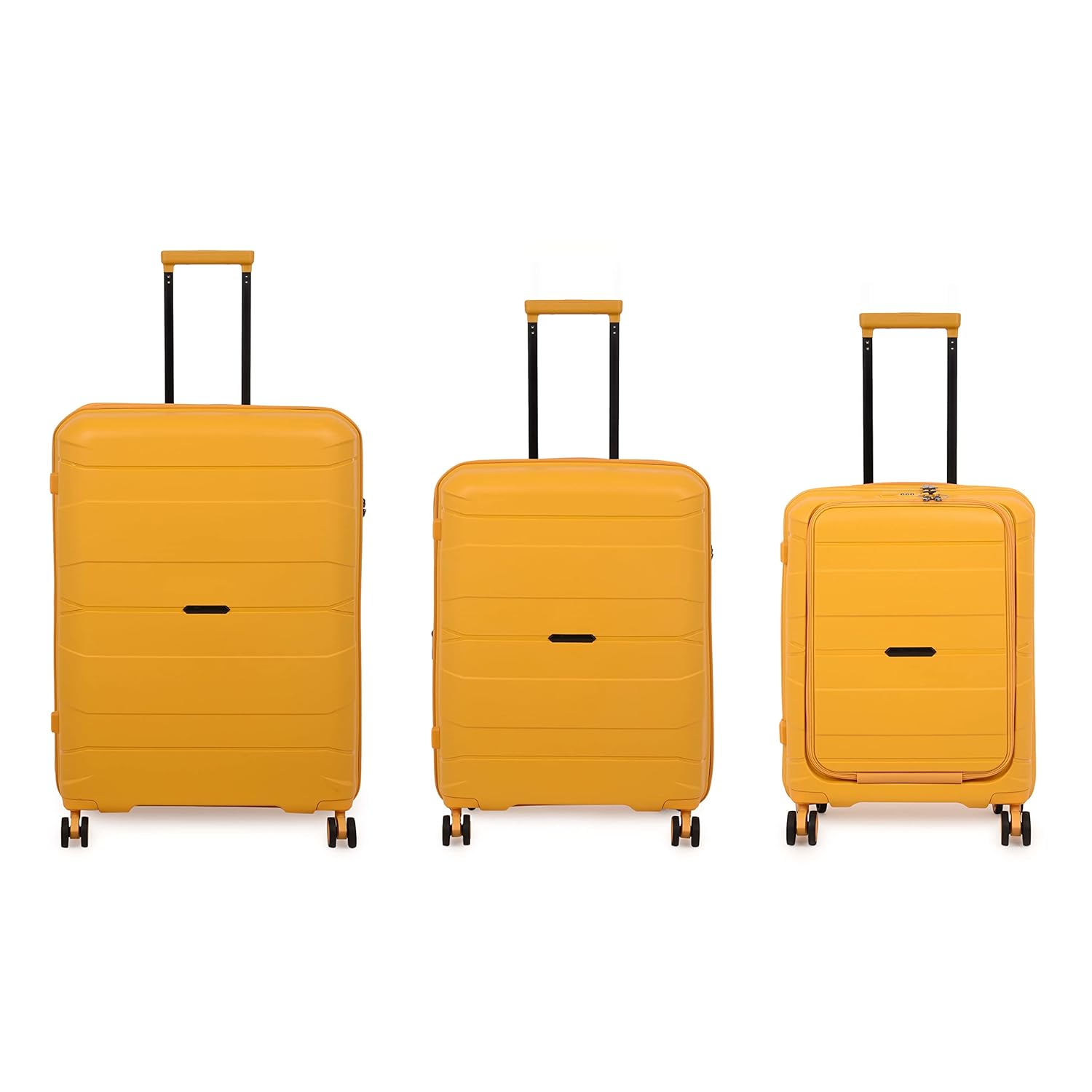 it luggage Momentous Mango Yellow Set of 3-20,24,28 inches Cabin with Padded Laptop Section,Medium & Large Expandable Polypropylene Hardsided with TSA Lock & Wet Pouch Inside 8 Wheel Trolley Bag