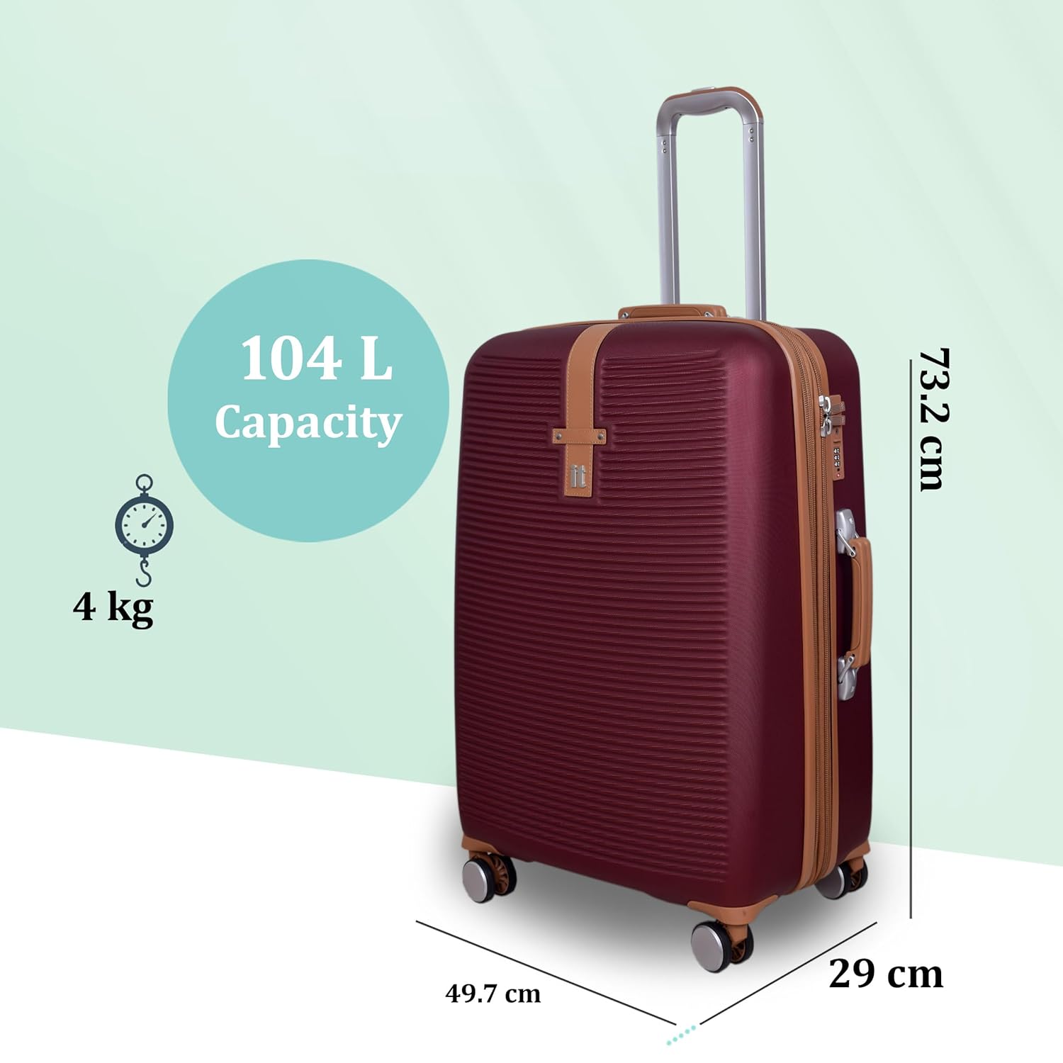 it luggage- Shoreside-Burgundy-Medium-24 inches Expandable Hard Case Beautiful Interior with Wet Pouch Check-in Luggage 8 Wheel Trolley Bag