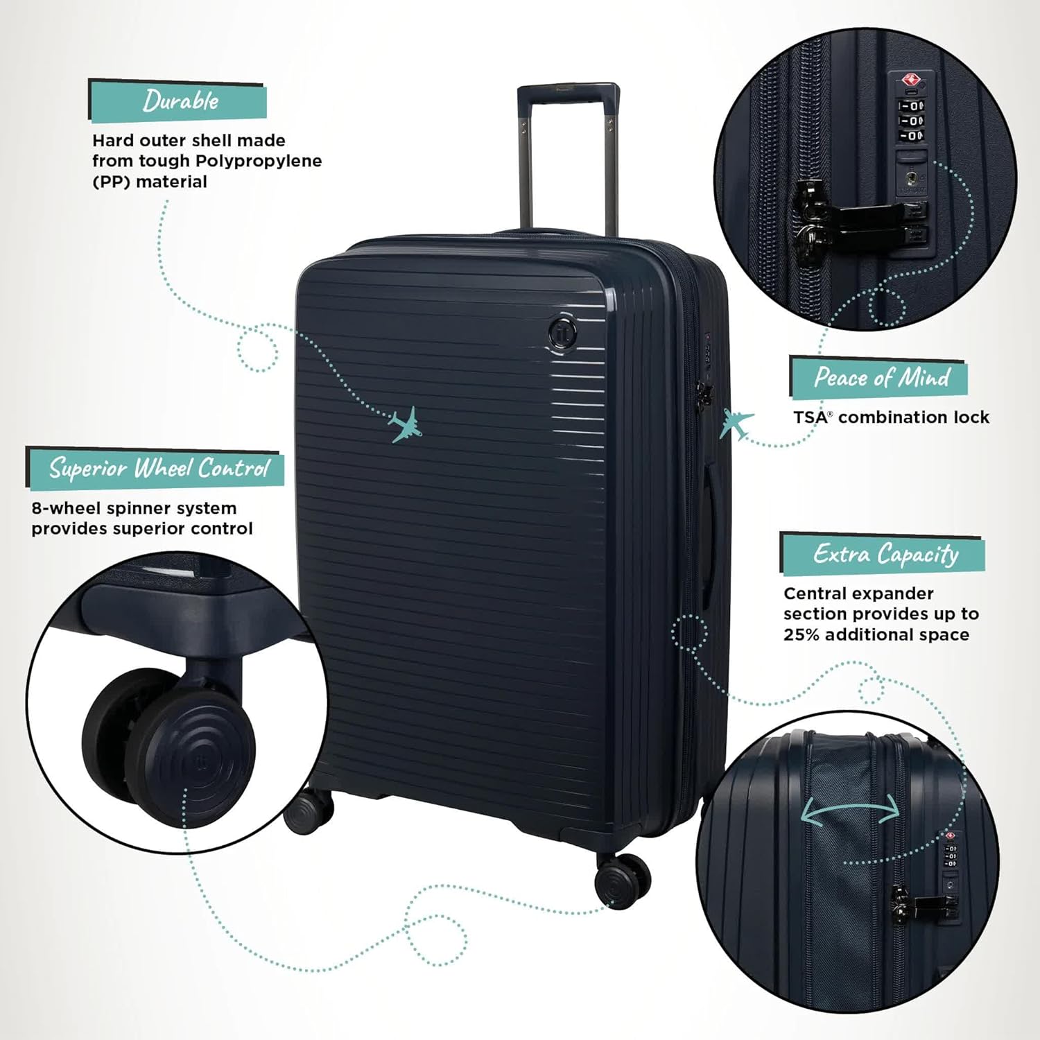 it luggage Spontaneous Blue Large-28 inches Expandable Anti-Theft Zipper Polypropylene Hardsided with TSA Lock 8 Wheel Trolley Bag