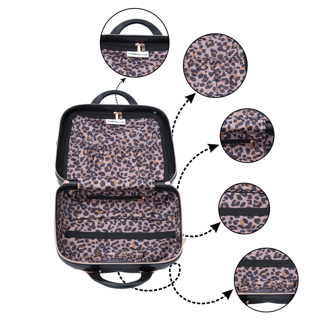 it luggage Vanity Case St Tropez -Black with Rose gold trimmings-14 inches Polycarbonate Hard sided Fashion Handbag for Women for Women-36cm Cosmetic Box