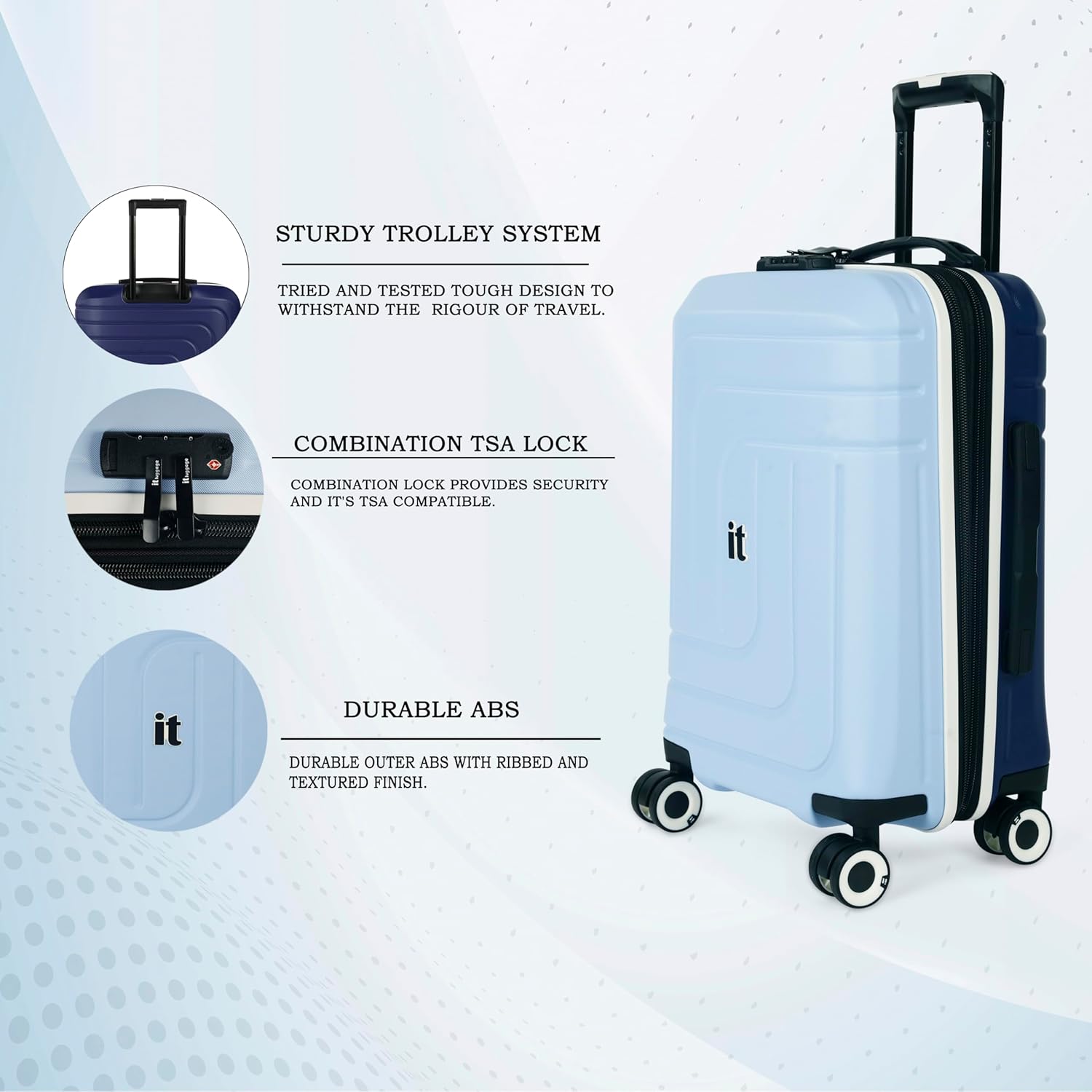 it luggage Convolved-Blue Sky-Cabin-20 inches Hardsided Suitcase Travel Bag Expandable-54 cm 8 Wheel Trolley Bag with Wet Pouch & TSA Lock