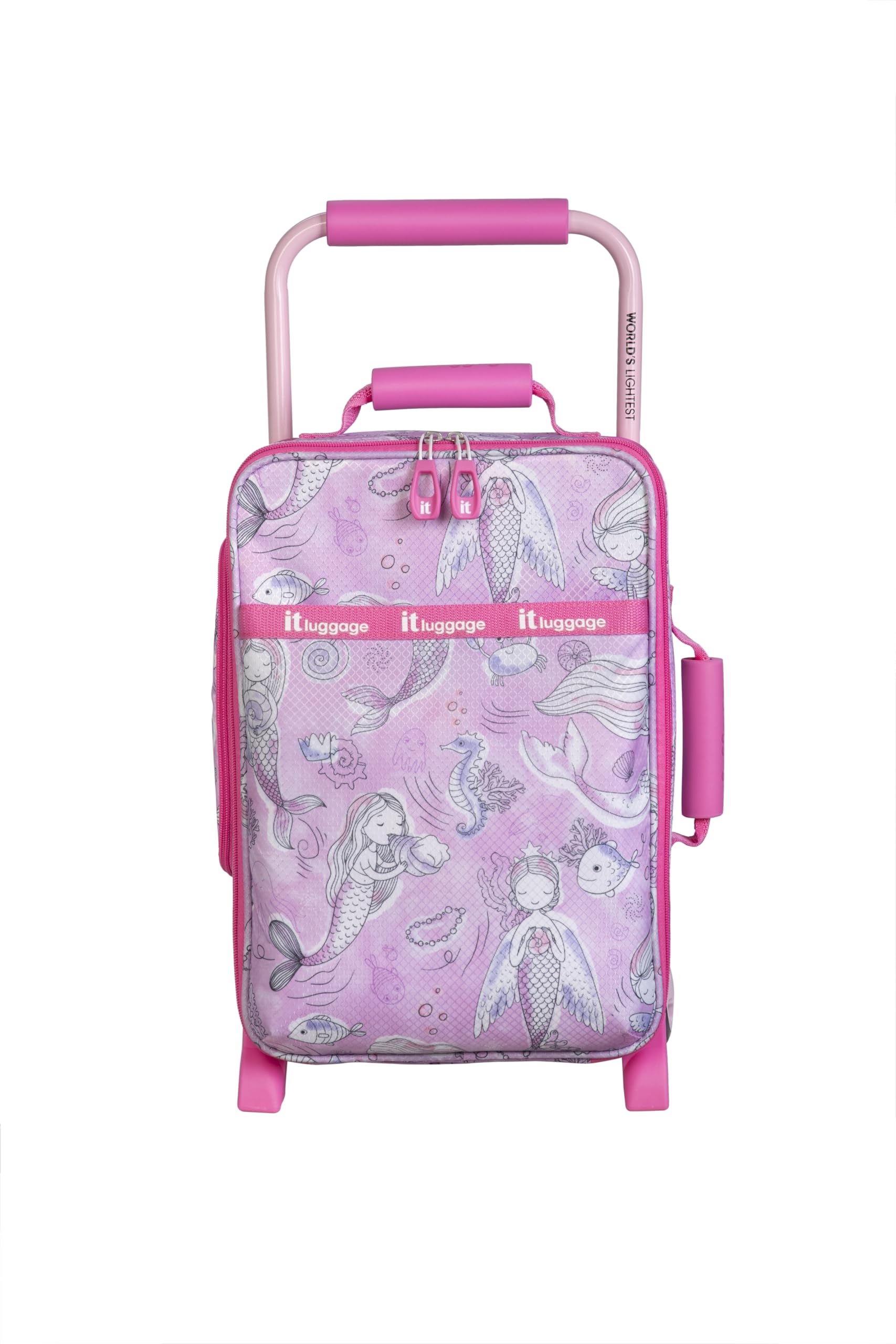 it luggage-Curiosity-Blue-Underseater-18 inches-Kids Luggage- Soft case-World's Lightest Collection- Travel Bag- 2 Wheel Trolley Bag (Blue & Memaid Pink)