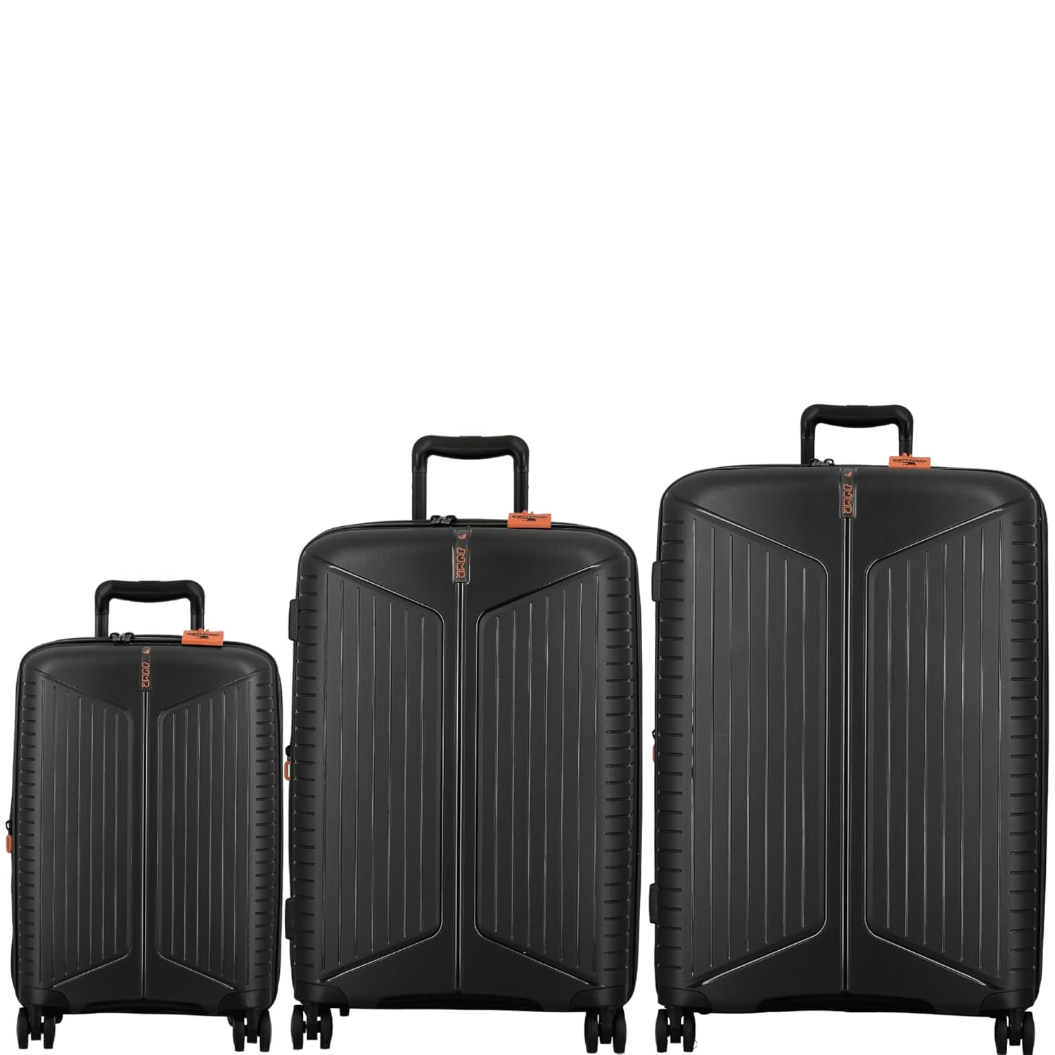 JUMP EVAE- Dark Grey-Set of 3-Large, Medium & Cabin-76,66,55cm Expandable Hardsided 8 Wheel Luggage with TSA Lock, Shoe Pouch, Wet Pouch, Laundry Bag and Silicone Name tag