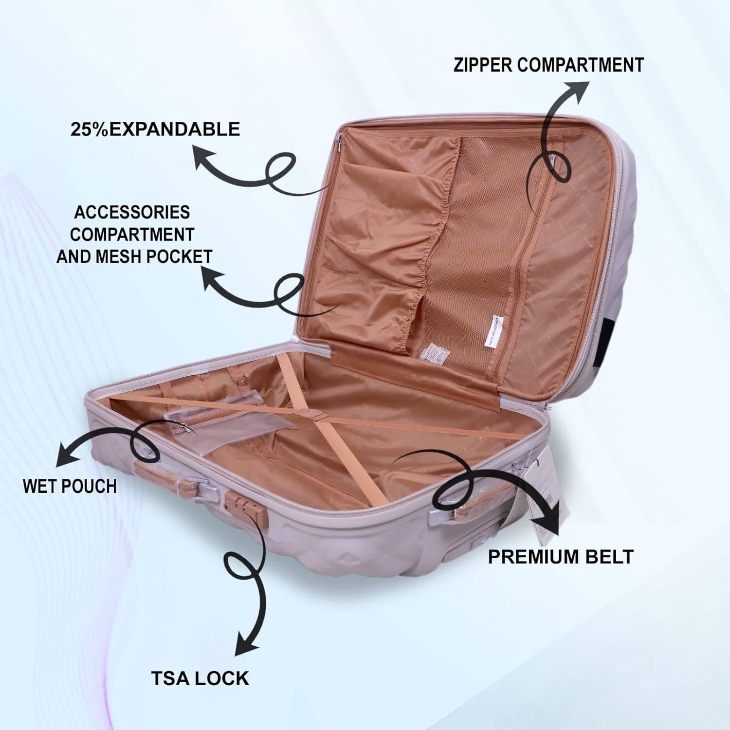 it luggage Embellish-Beige-Set of Two-Medium & Small-24 & 20 inches Hardsided Expandable Cabin & Check-in Luggage 8 Wheel Trolley Bag with TSA Lock & Wet Pouch