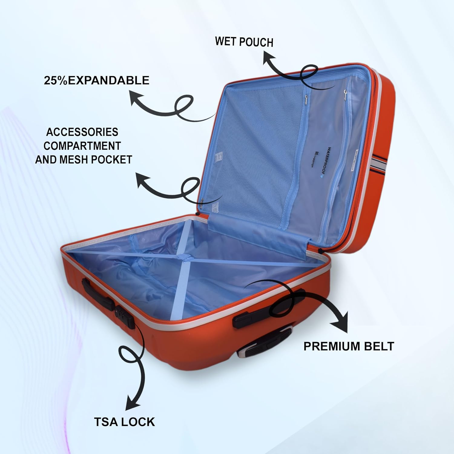 it luggage Intertide Red Cabin-20 inches Expandable Polycarbonate Hard Case Carry on Luggage TSA Lock 8 Wheel Trolley Bag Water Proof Interior Pocket