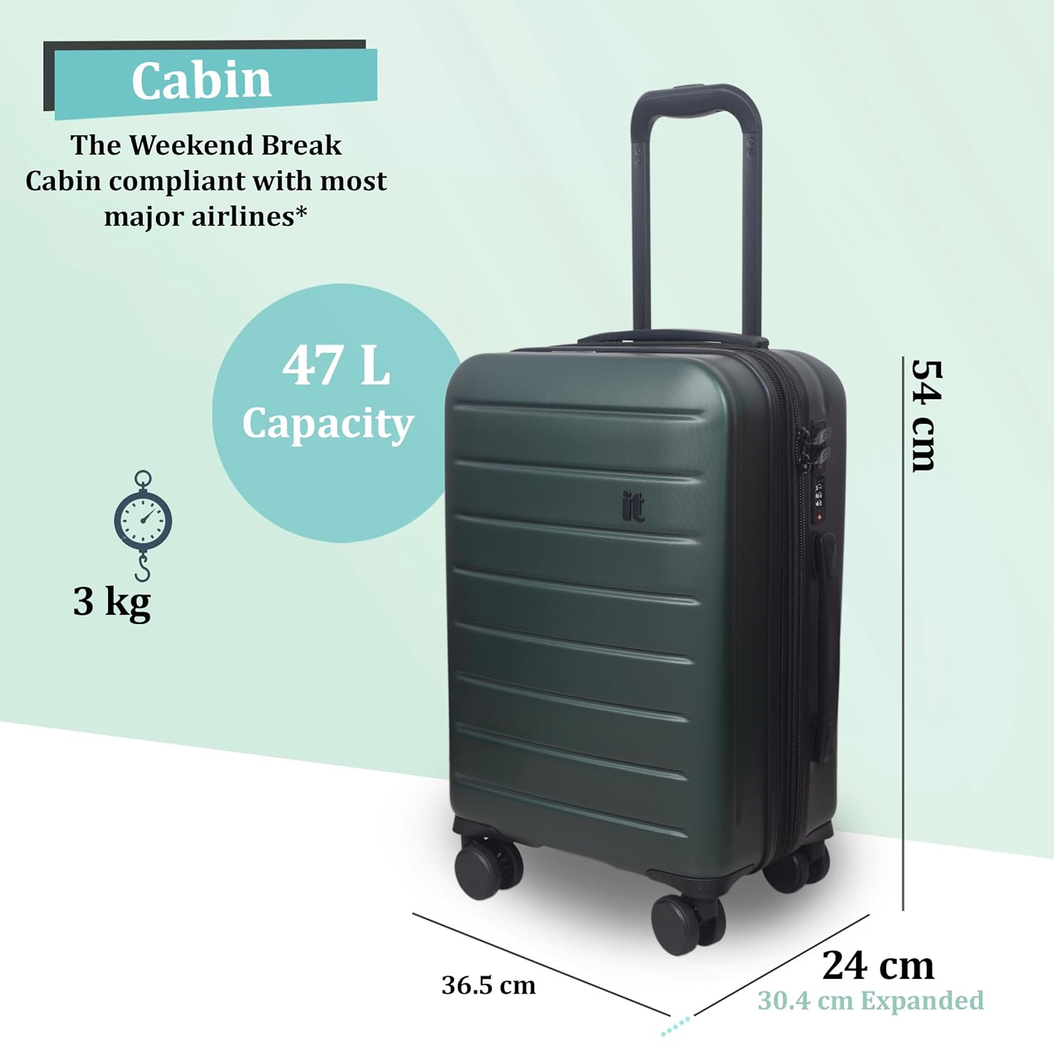 it luggage Legion Forest Green- Cabin-54 cms Expandable Hardsided 8 Wheel Trolley Luggage with TSA Lock