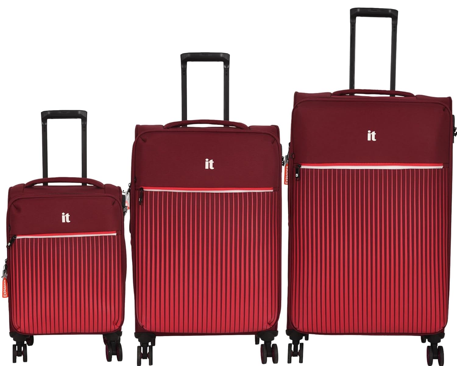 it luggage The Lite Set of 3 Red-Large, Medium & Cabin-20,24,28 inches Expandable Softsided with TSA Lock 8 Wheel Trolley Bag