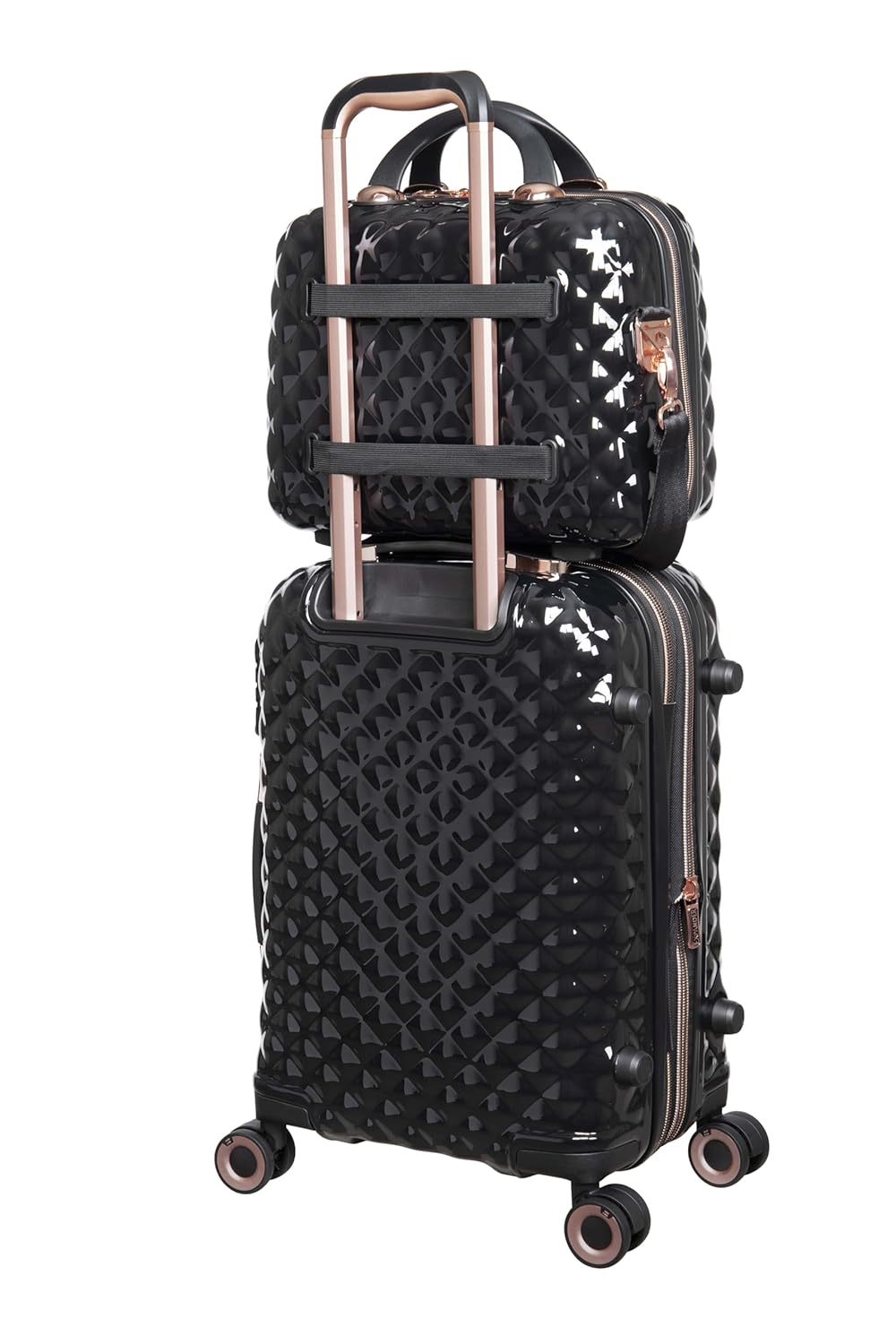 it luggage- Vanity Case-Glitzy-Black with Contrast Rose Gold trimmings-14 inches-Hand Bag-Cosmetic box-Hardsided-PC-35cms with Detachable Shoulder Strap, Mirror & Beautiful Interior