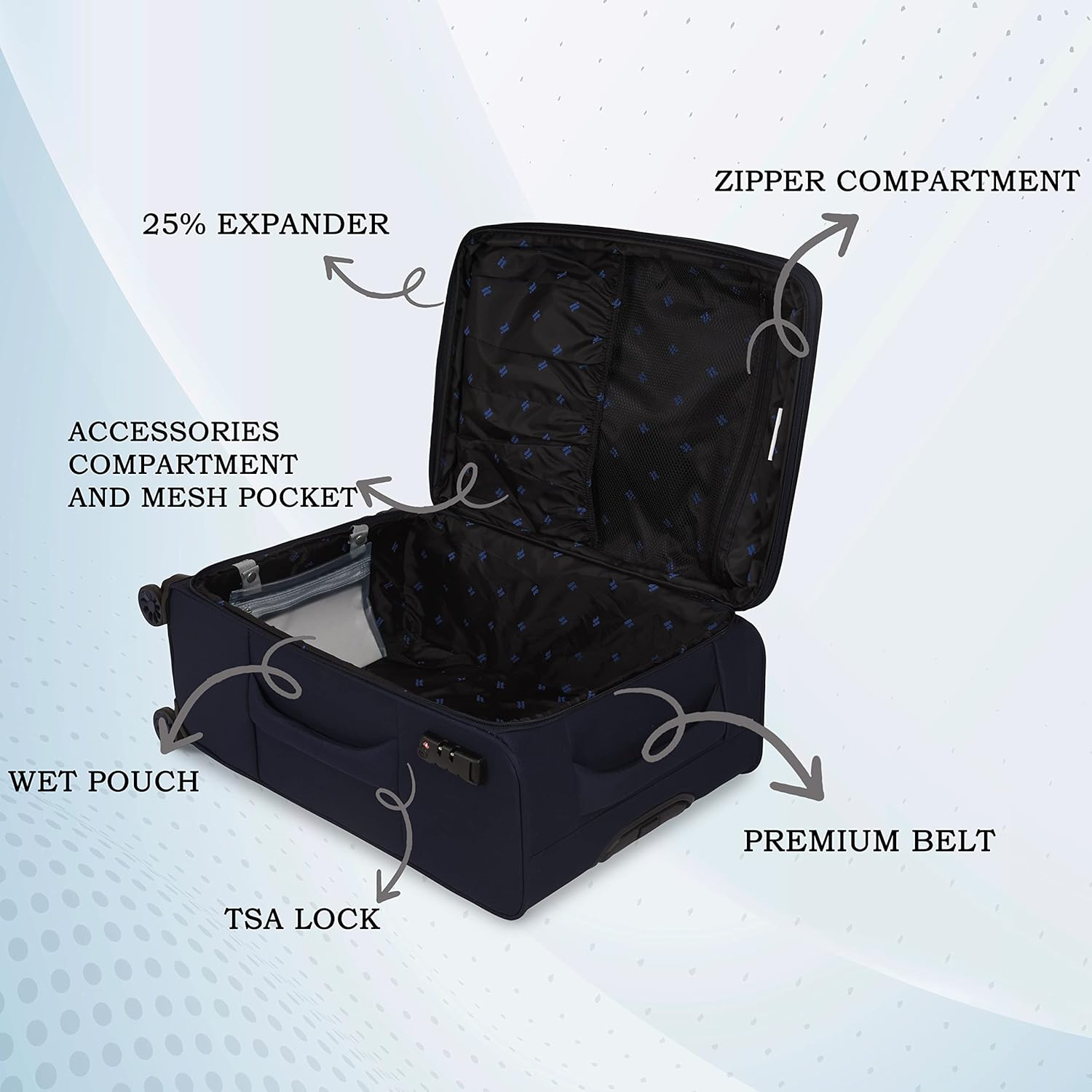 it luggage The Lite-Blue- Set of 2- Medium & Cabin-24 & 20 inches Expandable Softsided with TSA Lock 8 Wheel Trolley Bag
