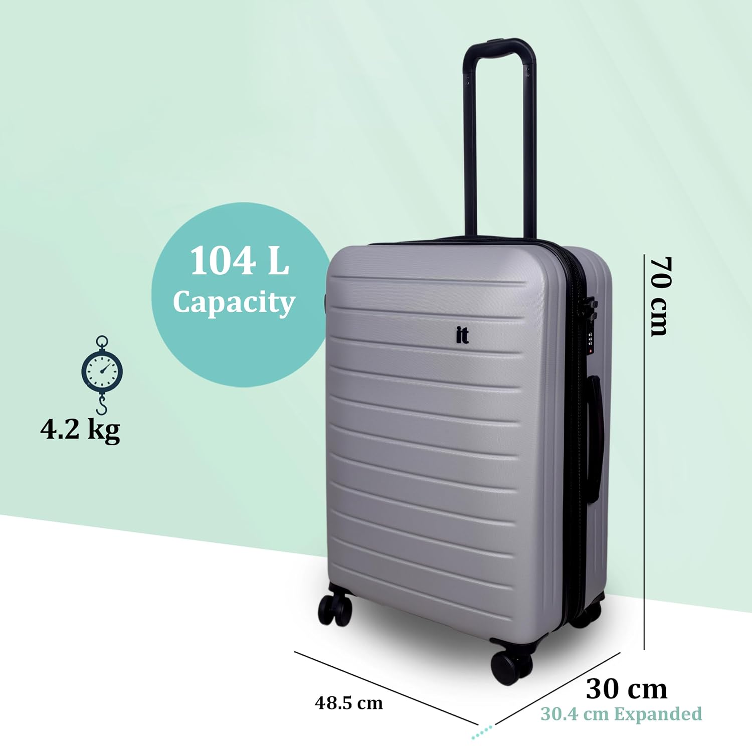 it luggage Legion Silver Grey- Medium -70 cms Expandable Hardsided 8 Wheel Trolley Luggage with TSA Lock