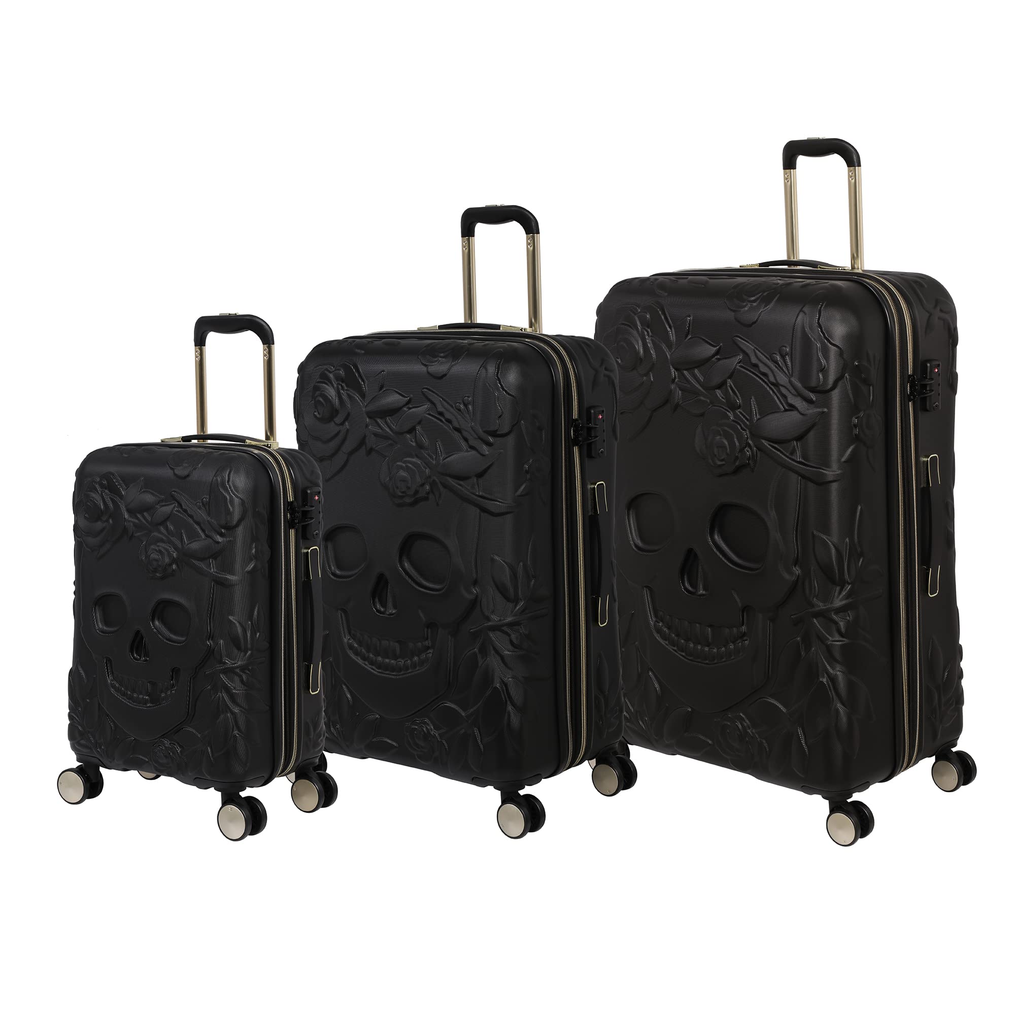 it luggage Skulls II-Black with Gold Highlights Expandable Hardsided with TSA Lock & Wet Pouch Inside 8 Wheel Trolley Bag (LM)