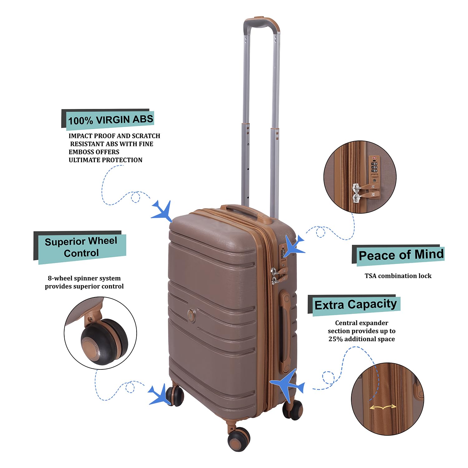 it luggage-Quintessential-Brown-Cabin 20 inches Expandable Hard Case Beautiful Interior with Wet Pouch Carry-on Luggage 8 Wheel Trolley Bag