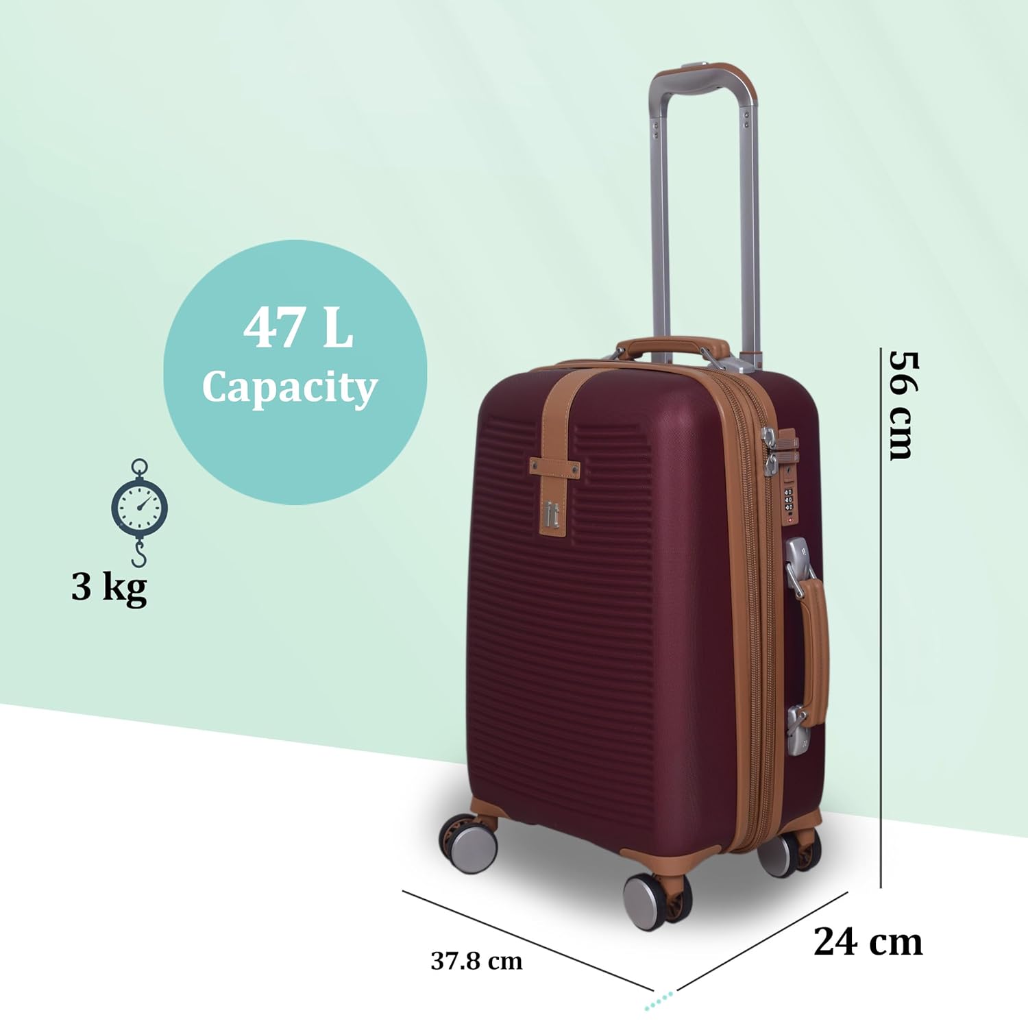 it luggage- Shoreside-Burgundy-Cabin 20 inches Expandable Hard Case Beautiful Interior with Wet Pouch Carry-on 8 Wheel Trolley Bag