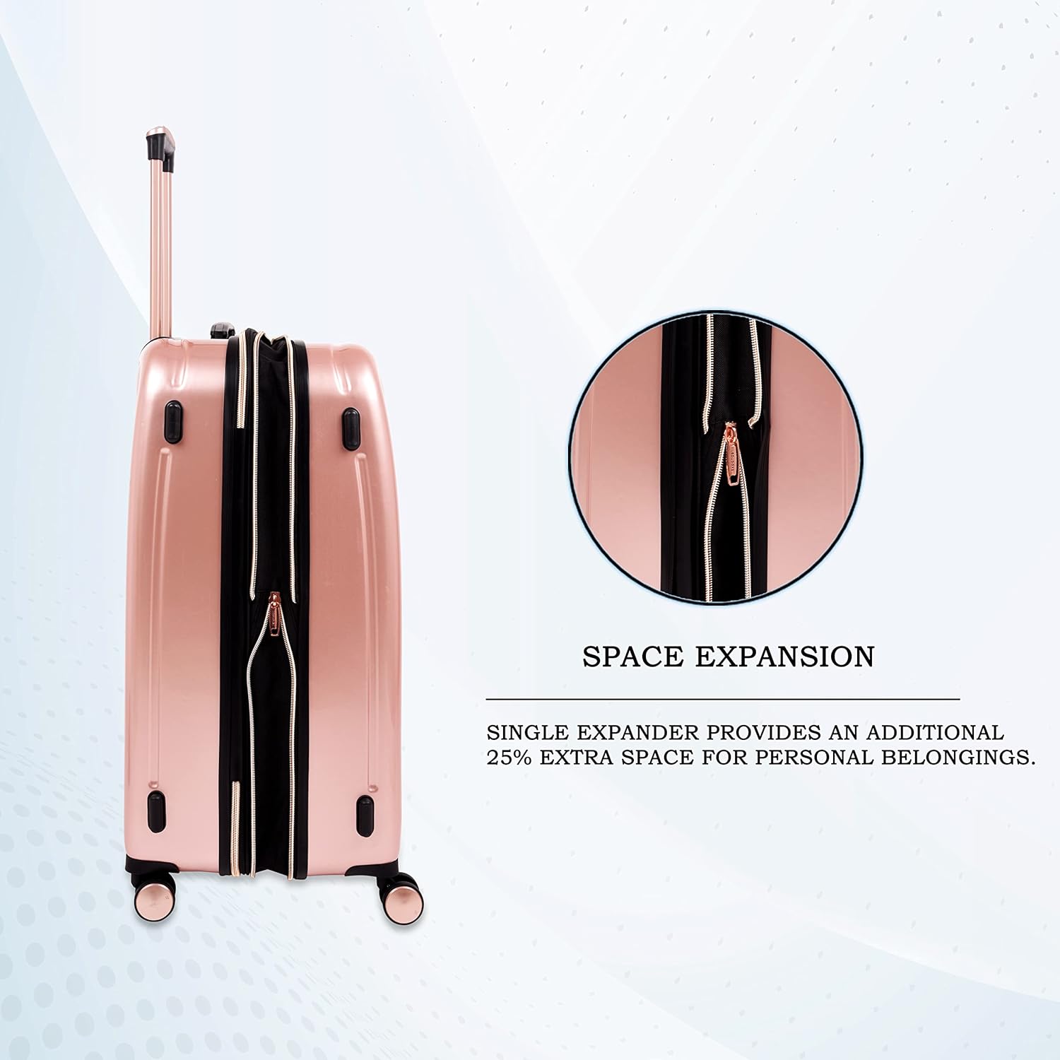 it luggage Fashionista Glossy Rose Gold Set of 3-Large, Medium & Cabin-20,24,28 inches Expandable PC Hardsided with TSA Lock 8 Wheel Trolley Bag