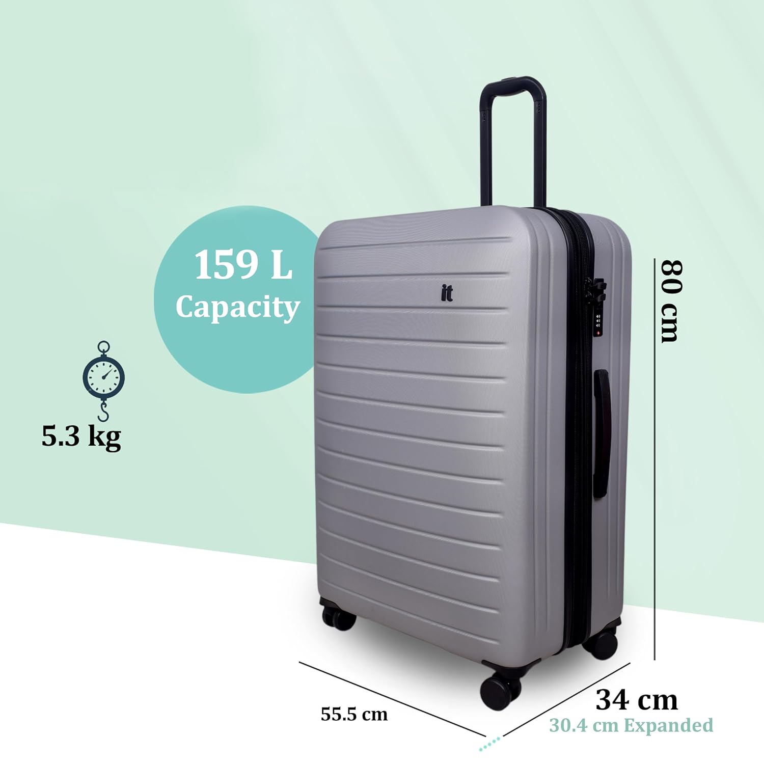 it luggage Legion Silver Grey-Set of 2- Large & Medium -80 & 70 cms Expandable Hardsided 8 Wheel Trolley Luggage with TSA Lock