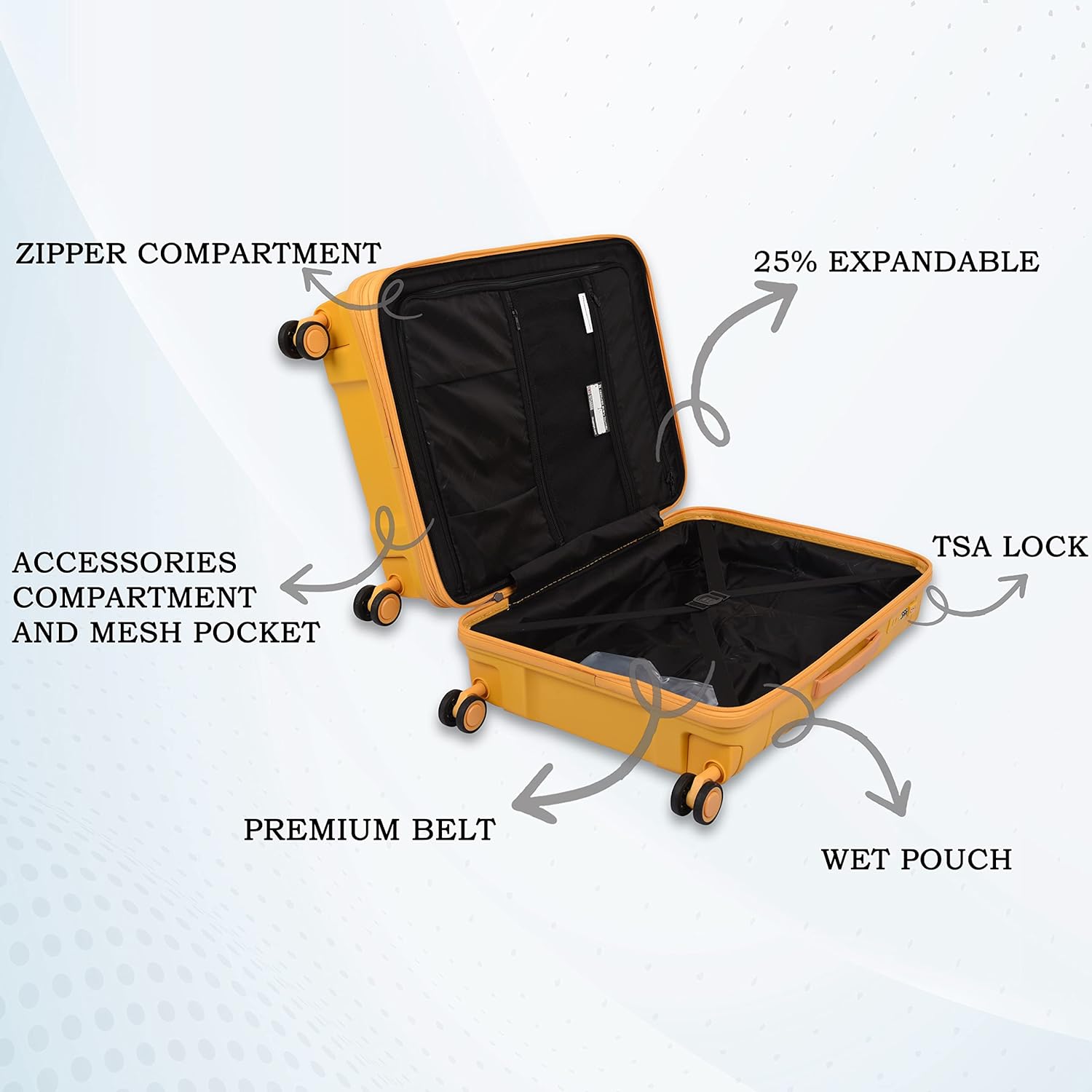 it luggage Momentous Mango Yellow Large-28 inches Expandable Polypropylene Hardsided with TSA Lock & Wet Pouch Inside 8 Wheel Trolley Bag