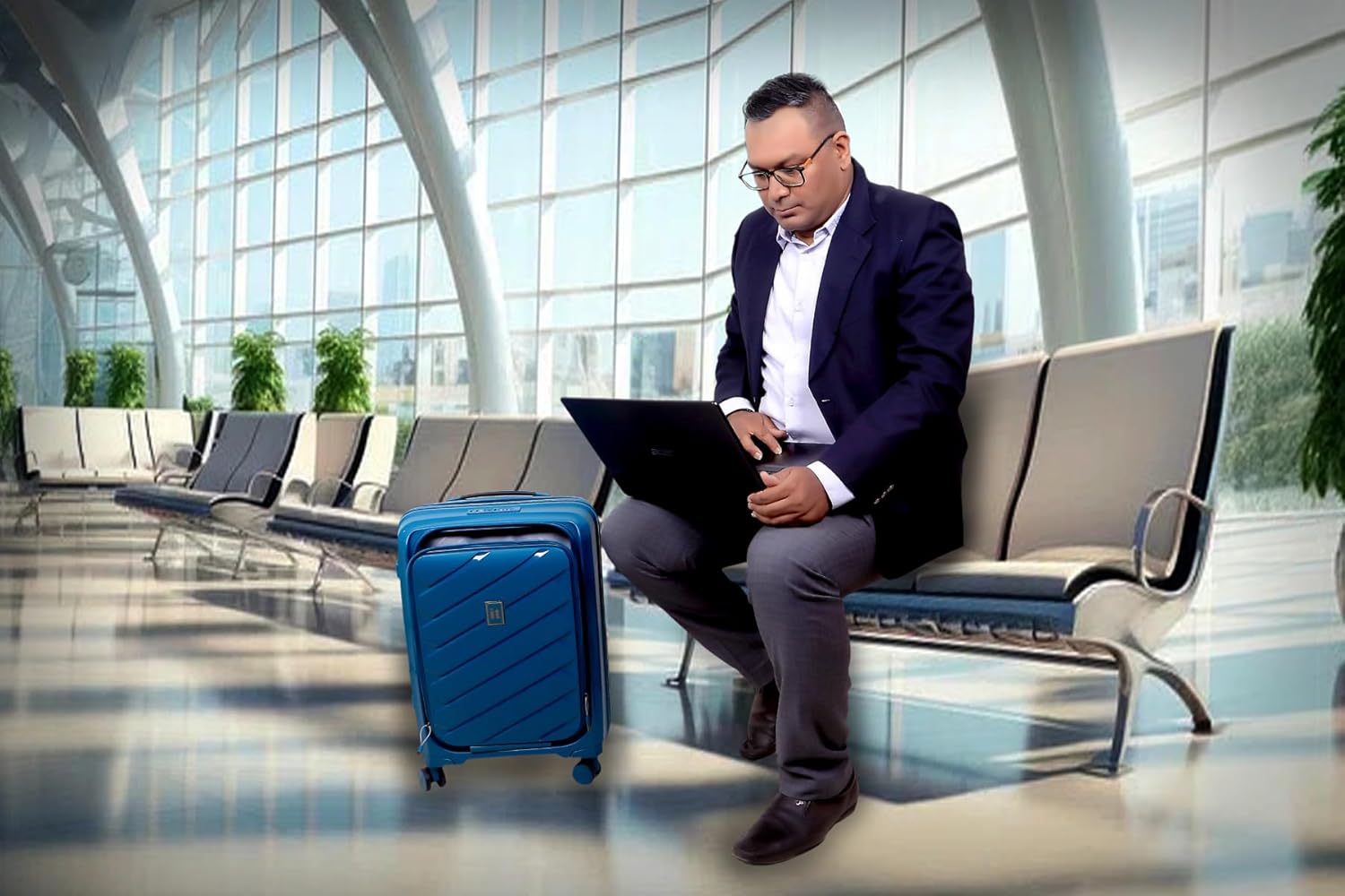 it luggage Influential-Blue-Cabin-20 inches with Padded Laptop Section-PP Hardsided Fashion Luggage Trolley 8 Wheel Luggage with TSA Lock-54.5 cm