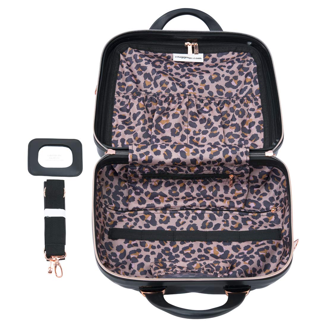 it luggage Vanity Case St Tropez -Black with Rose gold trimmings-14 inches Polycarbonate Hard sided Fashion Handbag for Women for Women-36cm Cosmetic Box