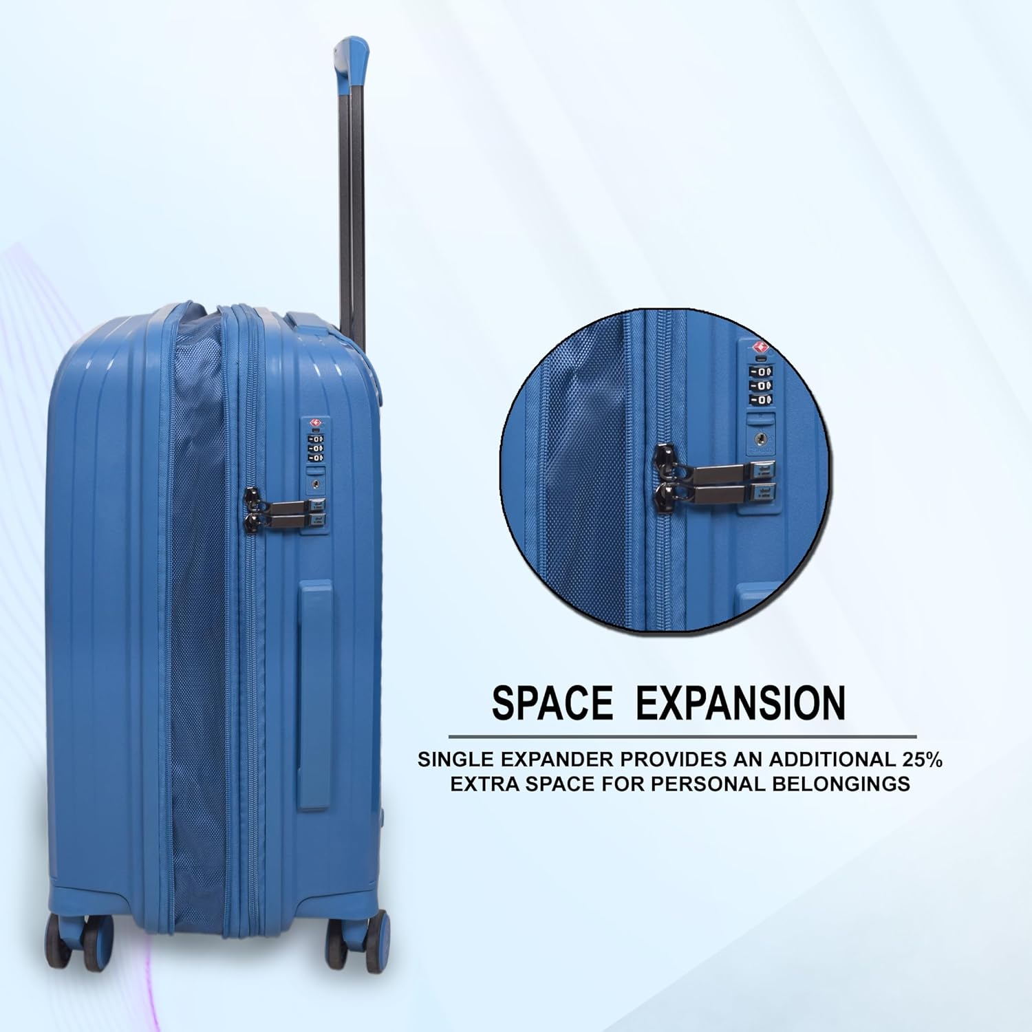 it luggage Spontaneous Blue Large-28 inches Check-in Luggage Expandable Anti-Theft Zipper Polypropylene Hardsided with TSA Lock 8 Wheel Trolley Bag