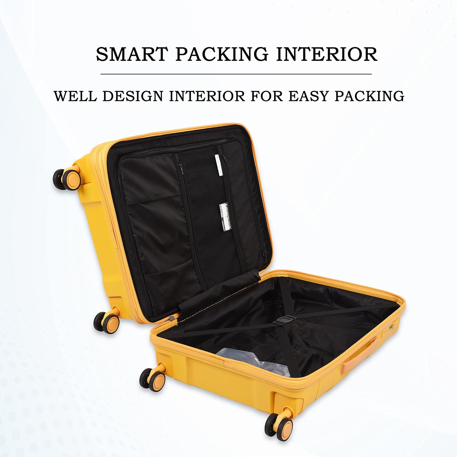 Momentous Mango Yellow PP Hardsided Fashion Luggage Cabin Trolley with Padded Laptop Section with TSA Lock & Wet Pouch Inside 8 Wheel Trolley Bag