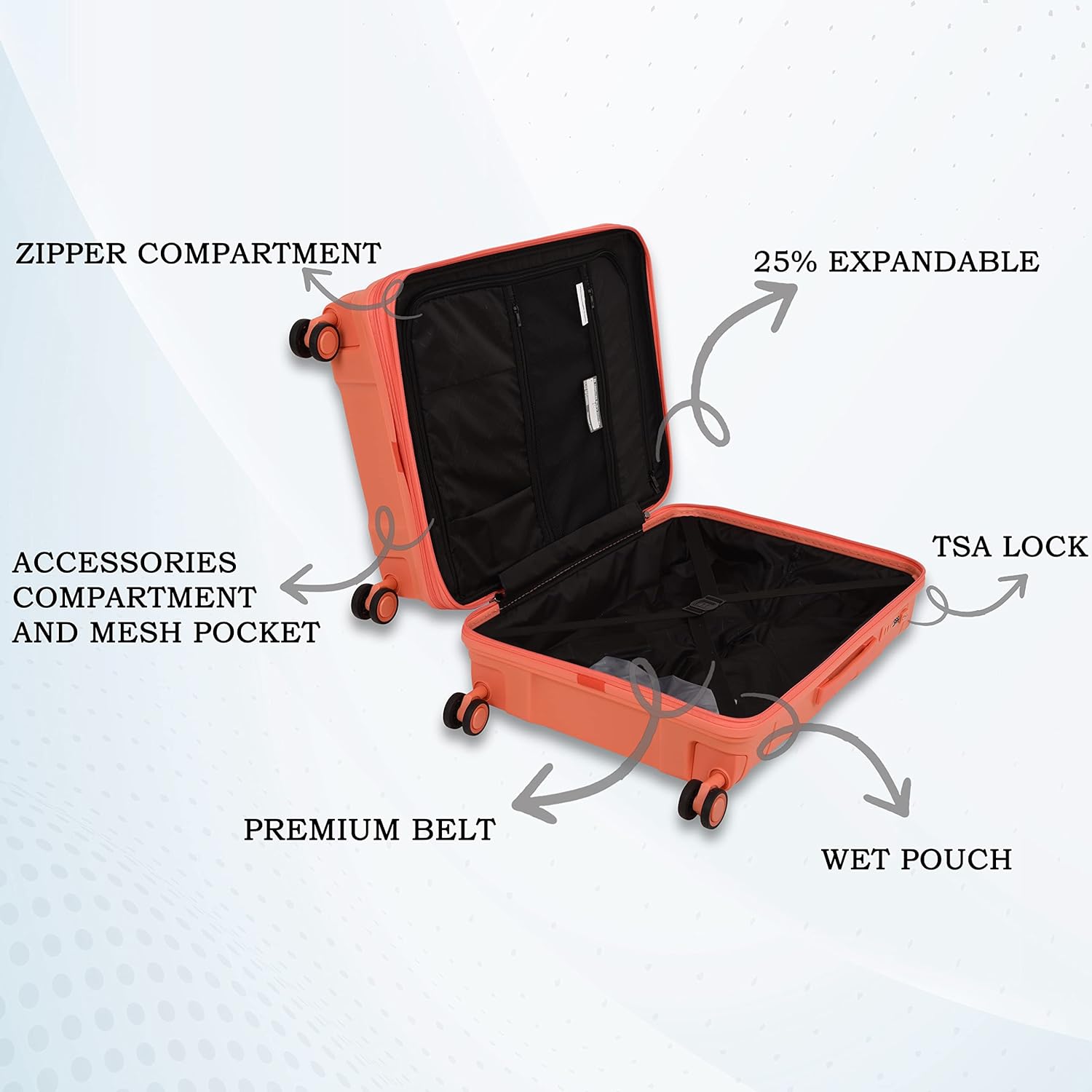 it luggage Momentous Fusion Coral Medium-24 inches Expandable Polypropylene Hardsided with TSA Lock & Wet Pouch Inside 8 Wheel Trolley Bag