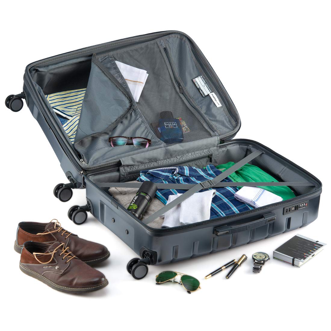 it luggage -Prosperous-Metallic Grey-Large-80cms | Expandable | Polycarbonate | Hardsided Suitcase |Travel Bag | 8 Wheel Trolley Bag
