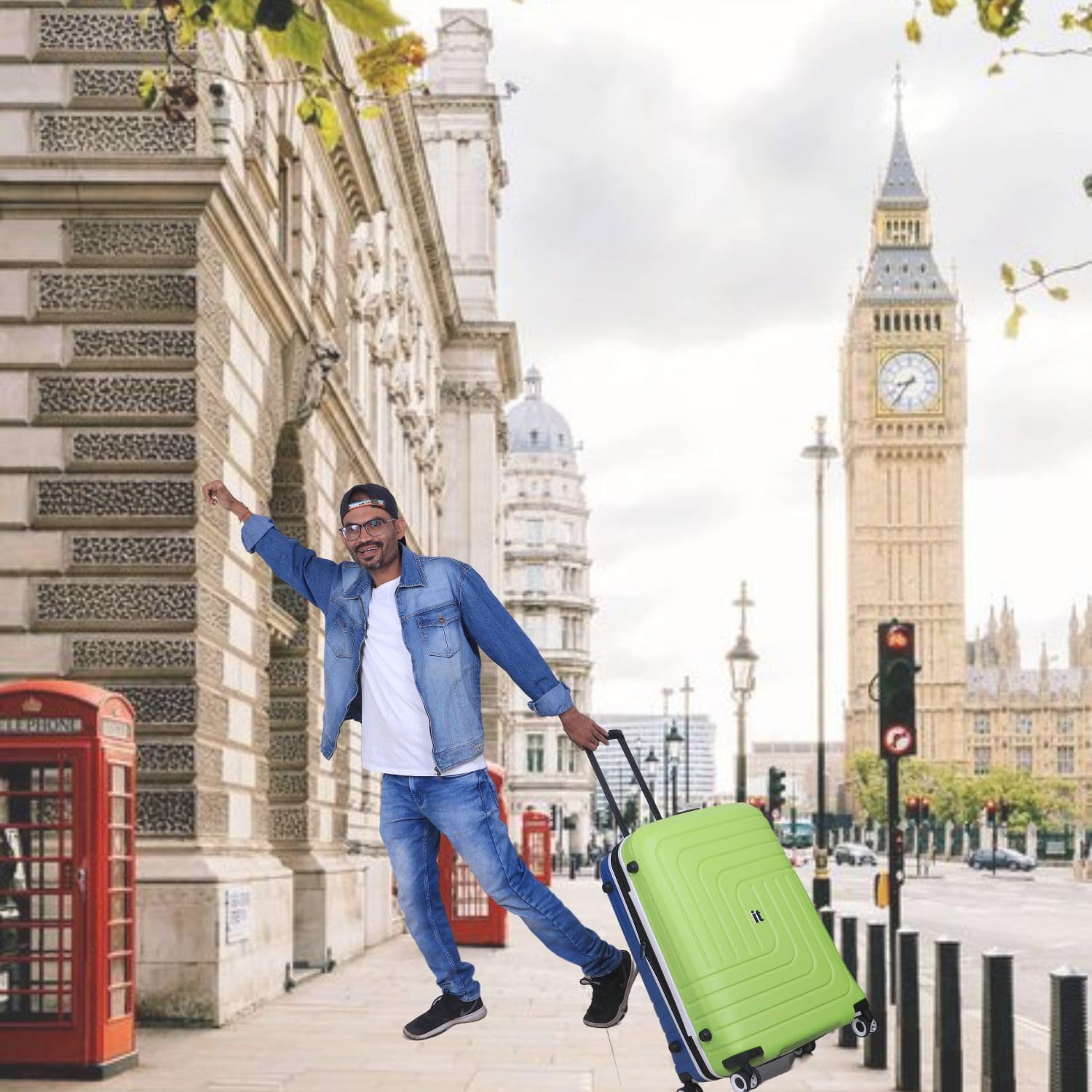 it luggage Convolved-Blue Lime-Large-28 inches Hardsided Suitcase Travel Bag Expandable 8 Wheel Trolley Bag with Wet Pouch & TSA Lock-80cm