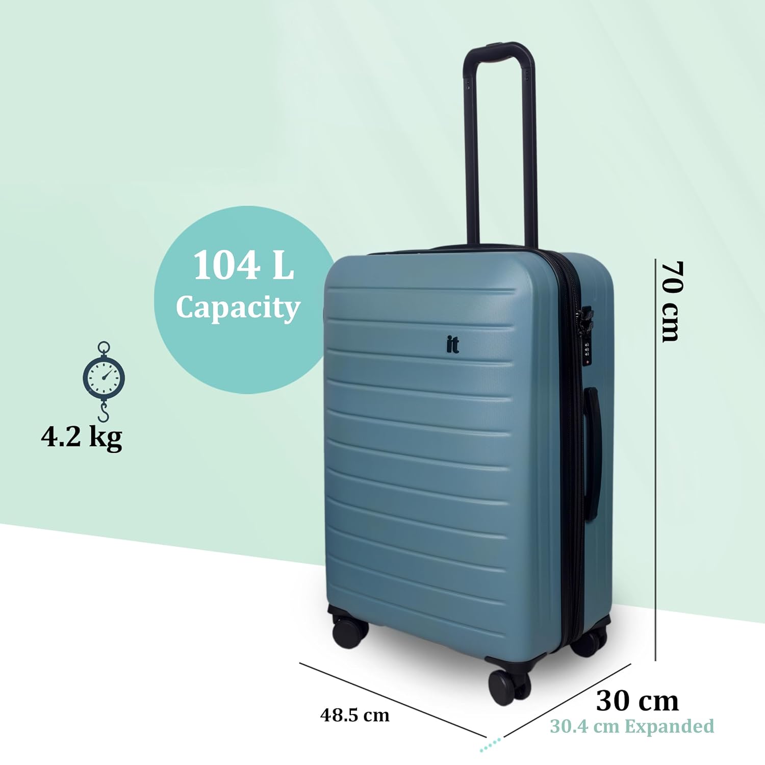 it luggage Legion Smoke Blue- Medium -70 cms Expandable Hardsided 8 Wheel Trolley Luggage with TSA Lock