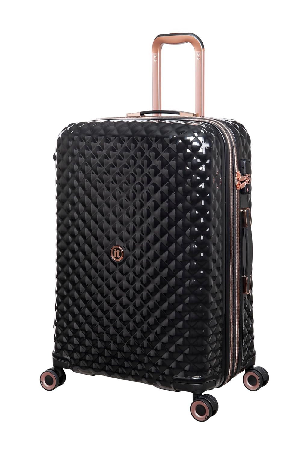 it luggage-Glitzy-Black-Medium-24 inches Expandable Hard Case Check-in Luggage Beautiful Interior 8 Wheel Trolley Bag with TSA Lock & Wet Pouch